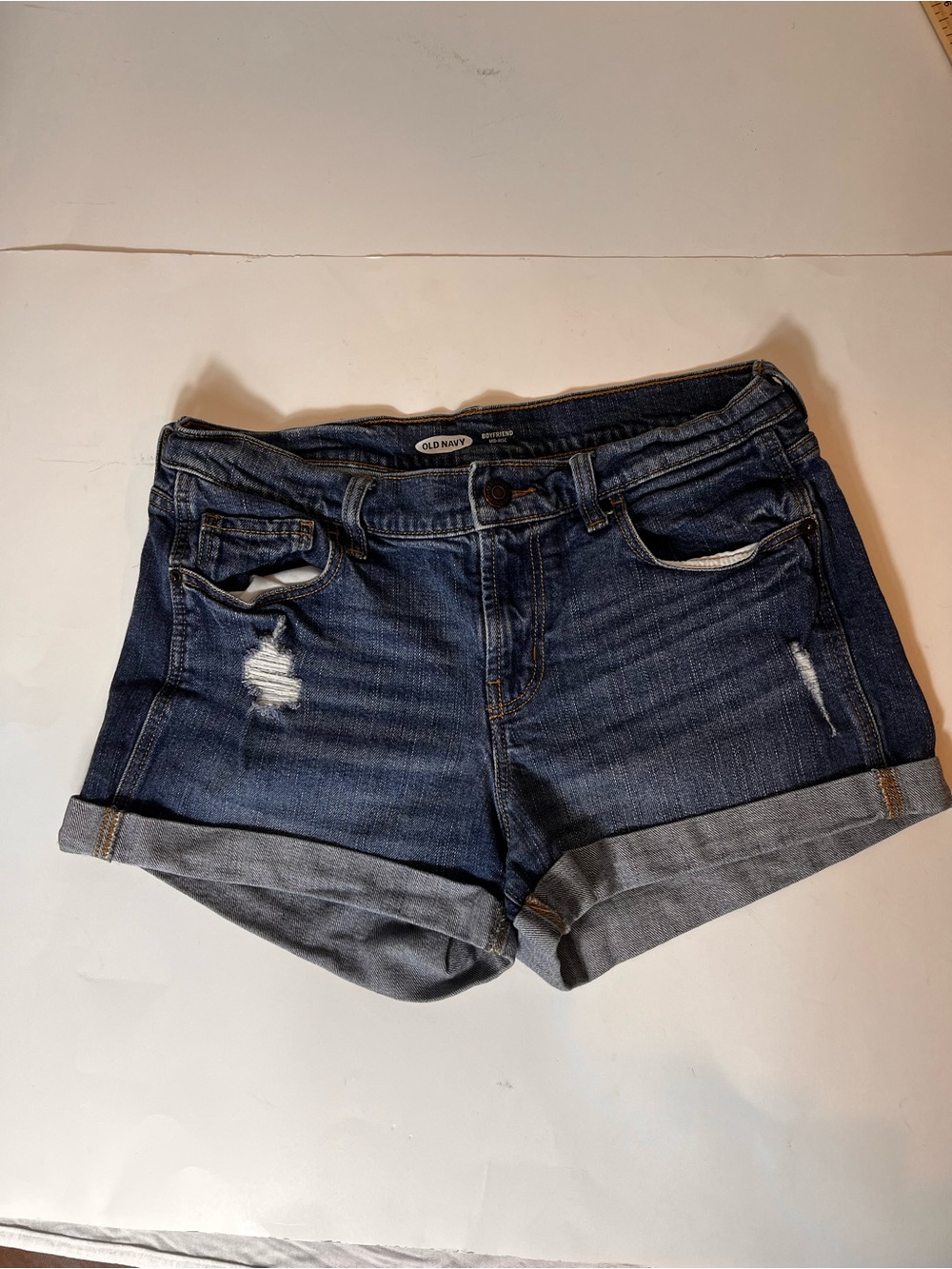 Old Navy Dark Blue Distressed Denim Roll-Hem Women's Shorts